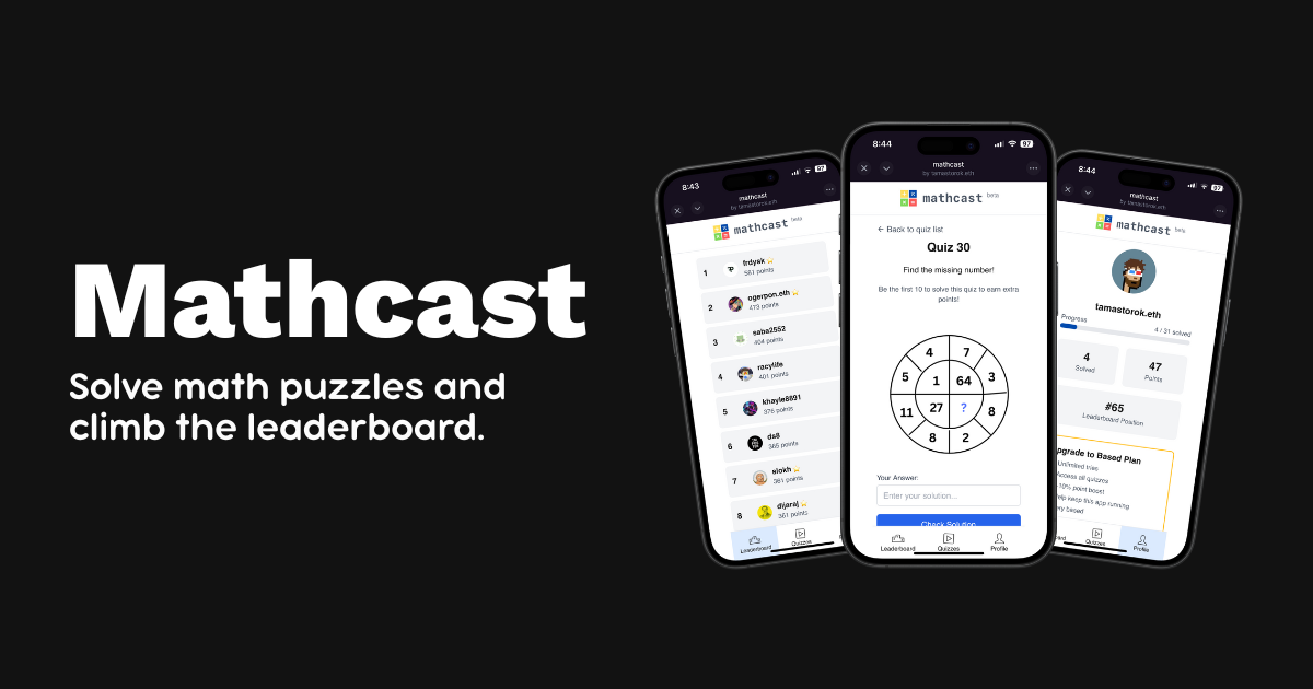 Mathcast - Math puzzles - Farcaster Mini Apps
