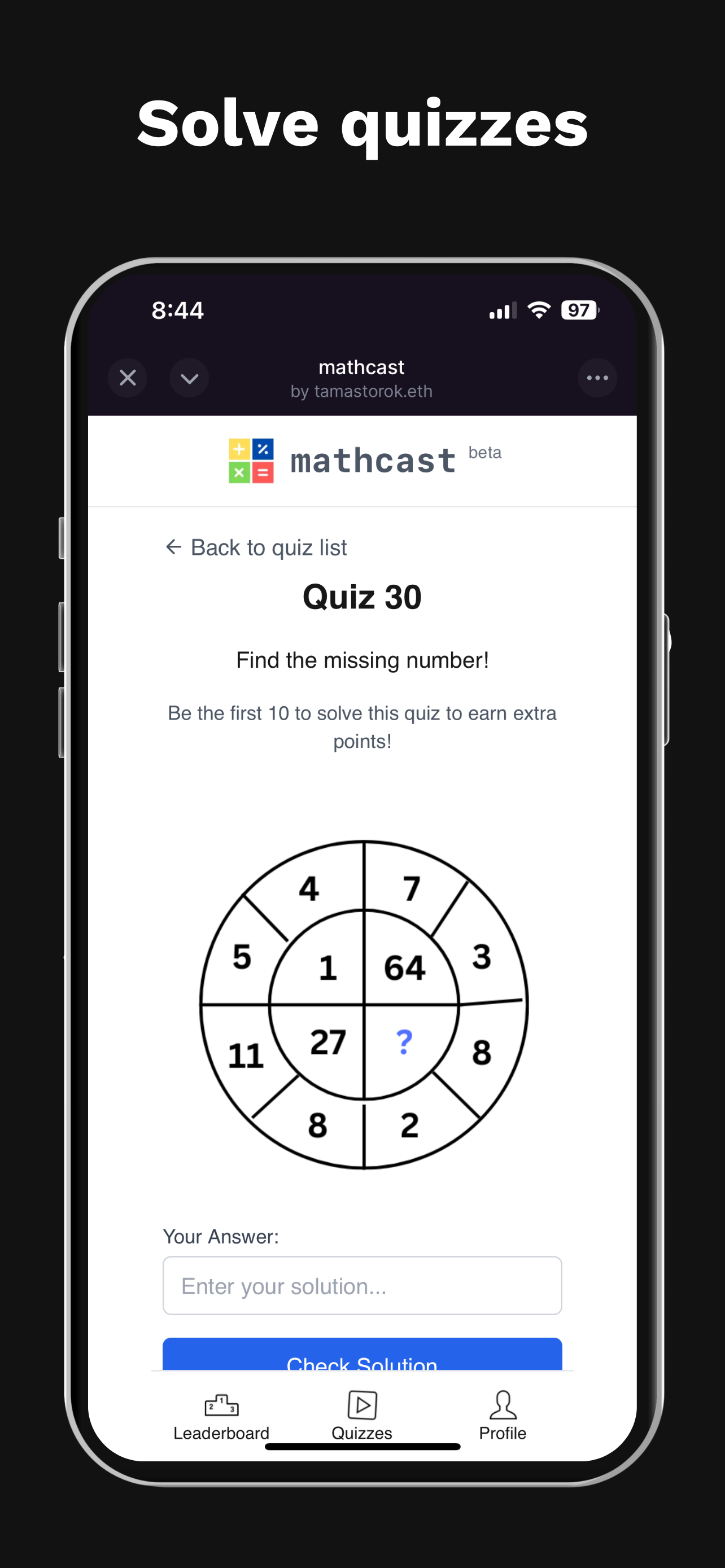 Mathcast - Math puzzles - Farcaster Mini Apps screenshot