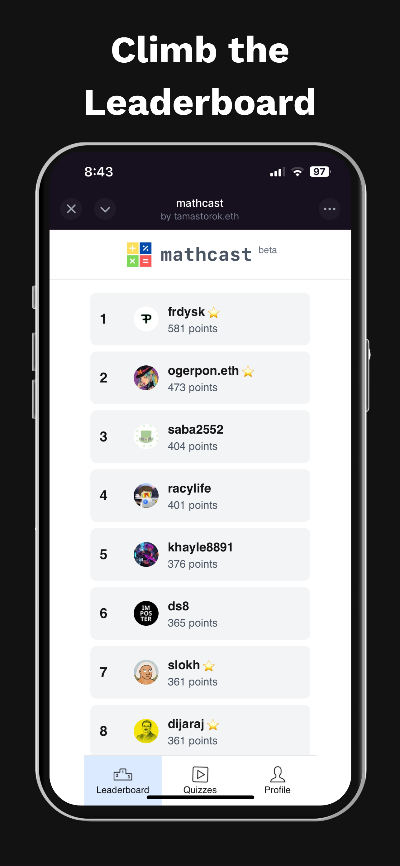 Mathcast - Math puzzles - Farcaster Mini Apps screenshot